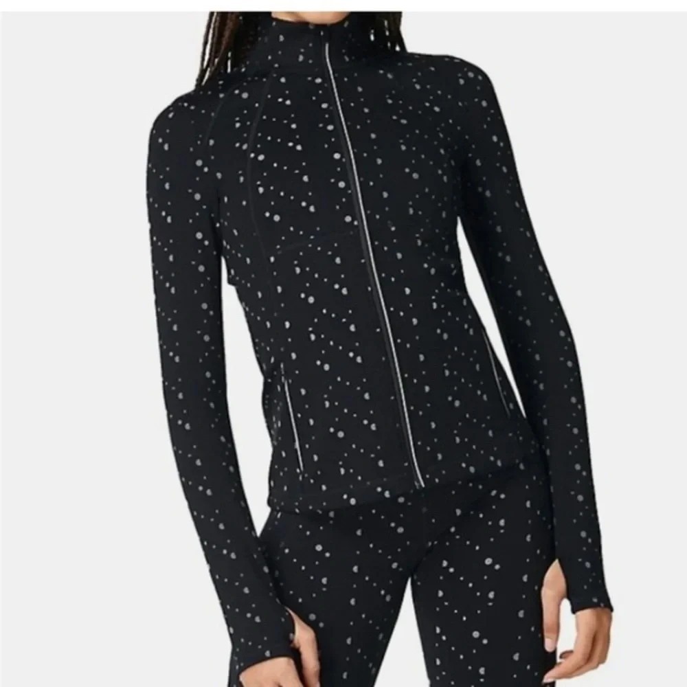 Sweaty Betty L Polka Dot Reflective Power Boost Zip Track Jacket Run Activewear
